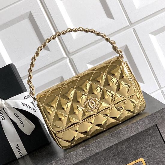 Chanel Patent Leather Clutch Gold AS2506