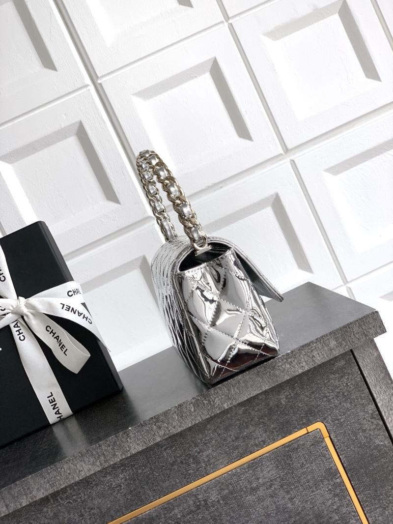 Chanel Patent Leather Clutch Silver AS2506