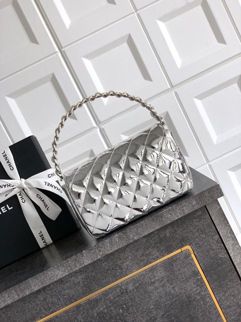 Chanel Patent Leather Clutch Silver AS2506