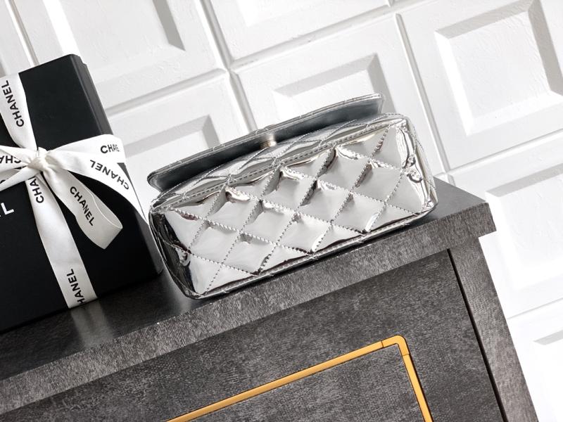 Chanel Patent Leather Clutch Silver AS2506