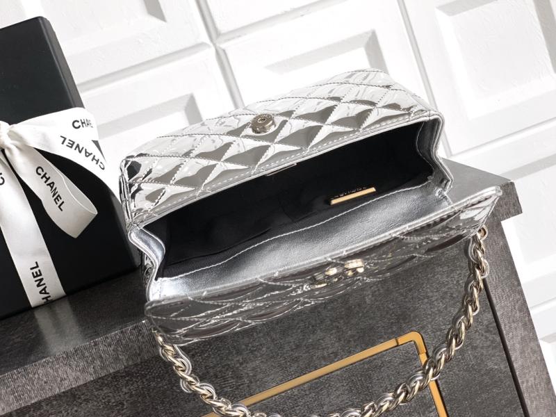 Chanel Patent Leather Clutch Silver AS2506