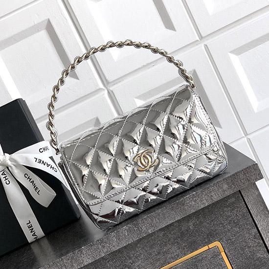 Chanel Patent Leather Clutch Silver AS2506