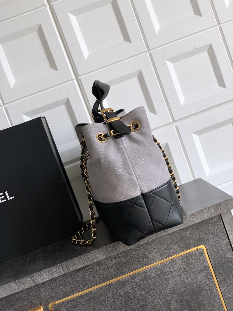 Chanel Suede Shoulder Bag Grey AS61001