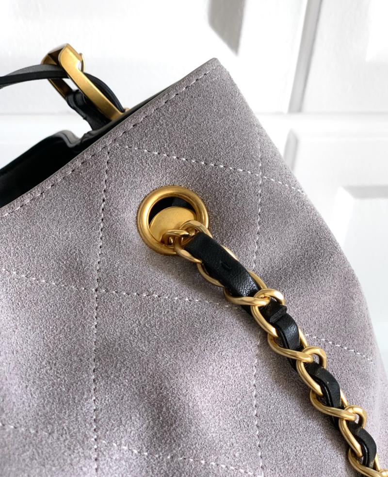 Chanel Suede Shoulder Bag Grey AS61001