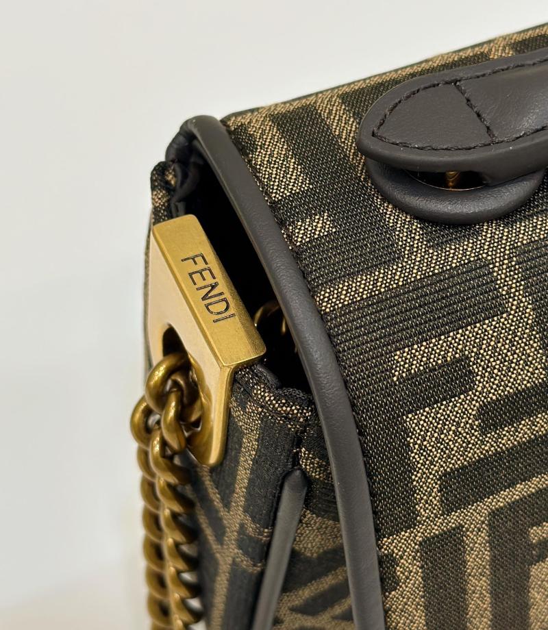 Fendi Baguette Chain Midi tapestry fabric bag Brown F8533