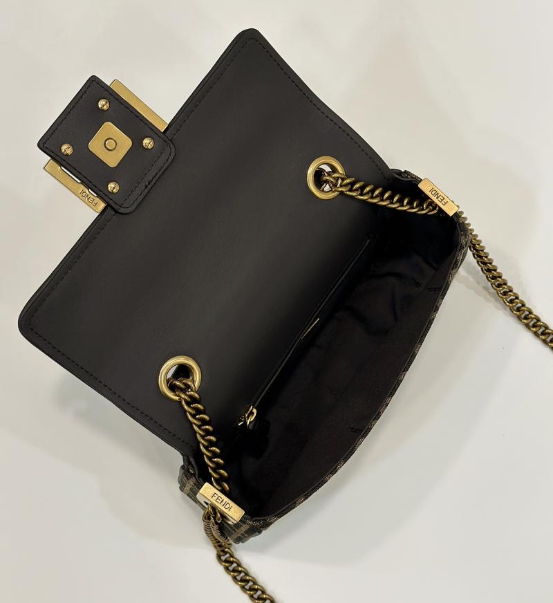 Fendi Baguette Chain Midi tapestry fabric bag Brown F8533