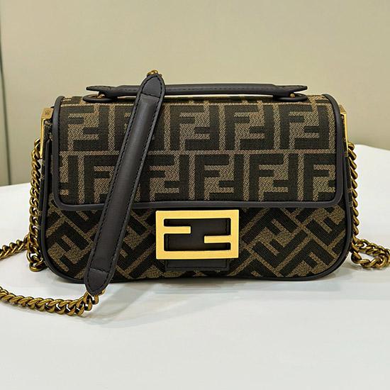 Fendi Baguette Chain Midi tapestry fabric bag Brown F8533