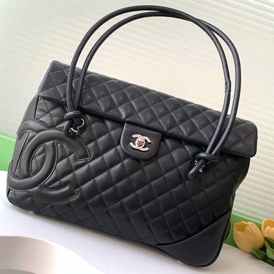 Large Chanel Calfskin Shoulder Bag Black AS6338