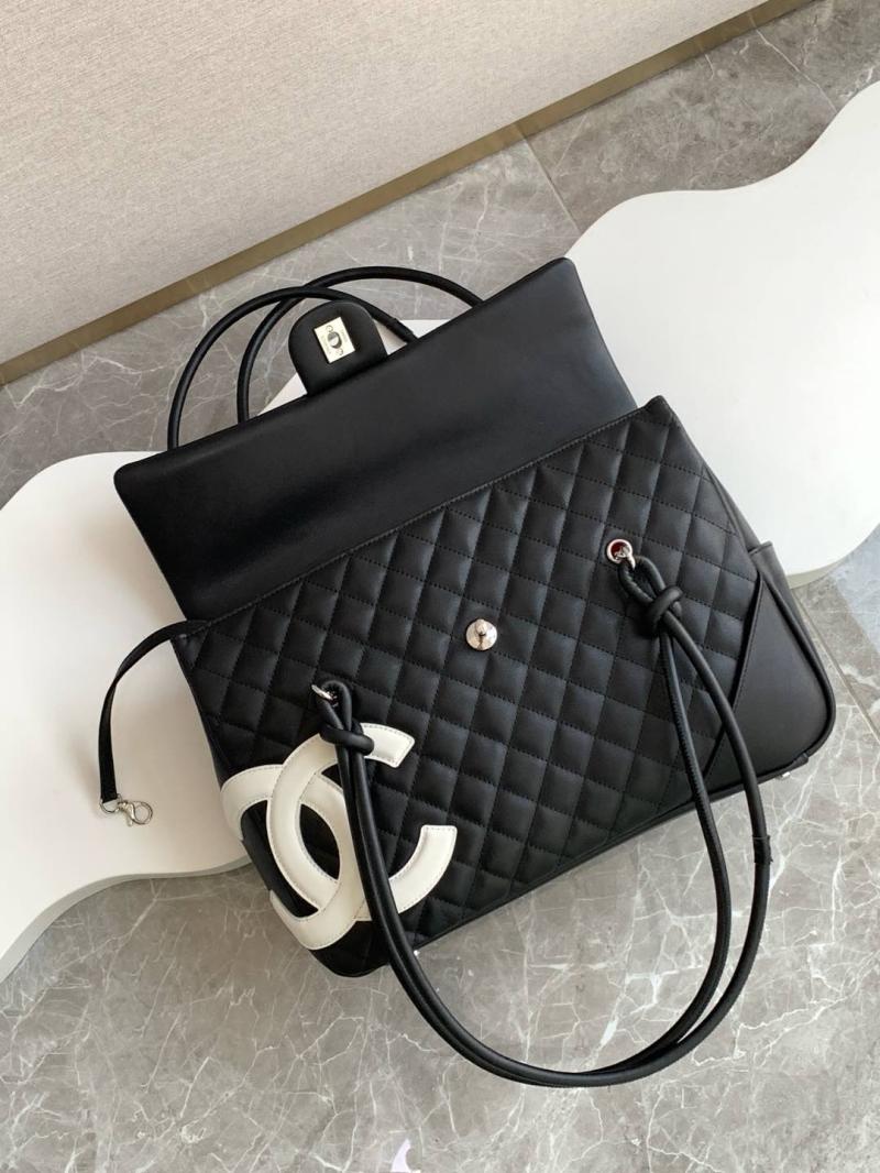 Large Chanel Calfskin Shoulder Bag Black and White AS6338