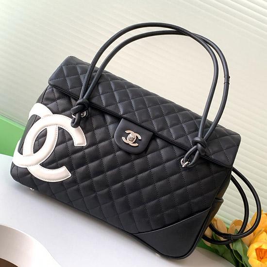 Large Chanel Calfskin Shoulder Bag Black and White AS6338
