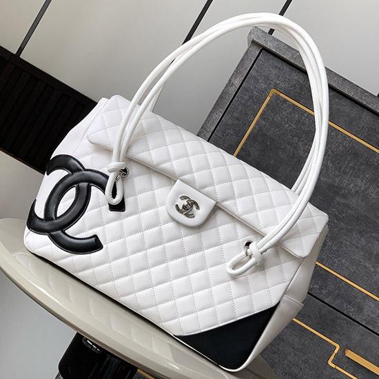 Large Chanel Calfskin Shoulder Bag White and Black AS6338