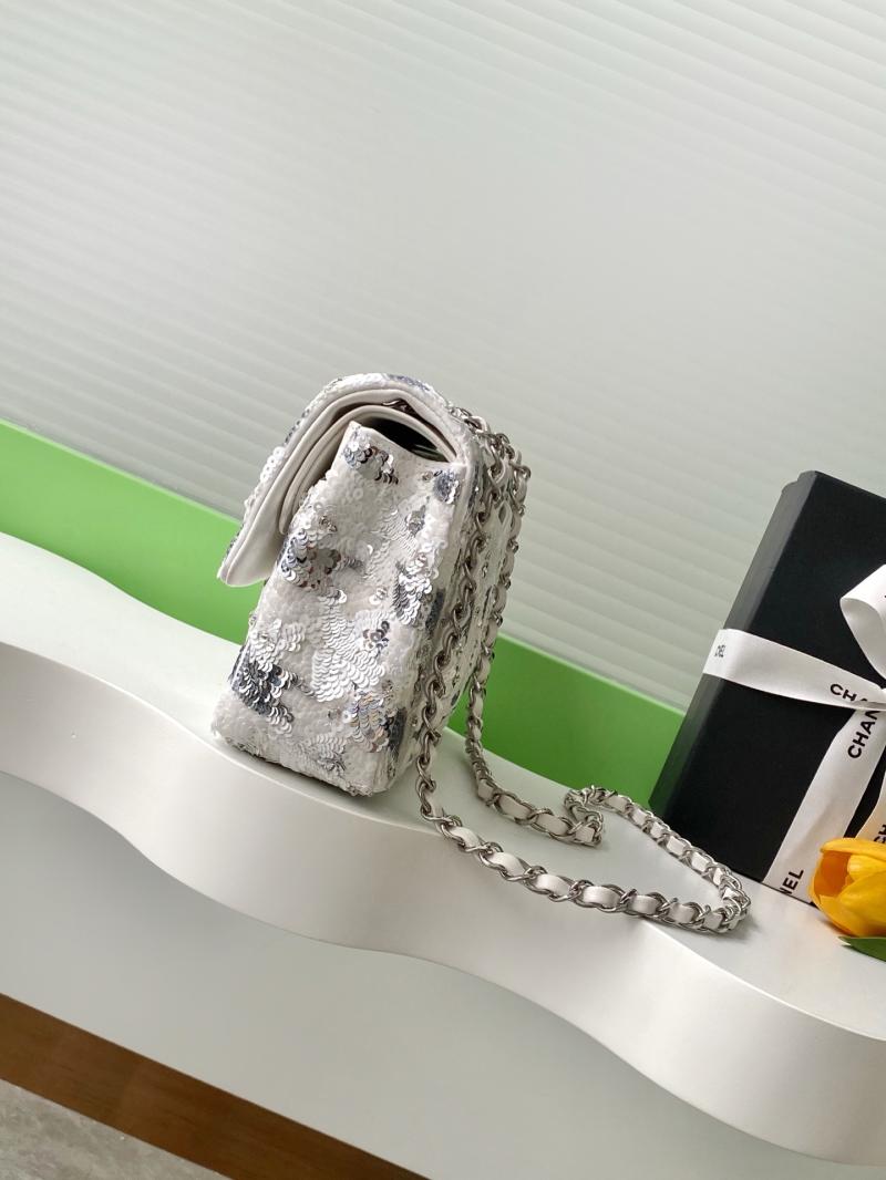 Medium Chanel Sequins Shoulder Bag White A01112