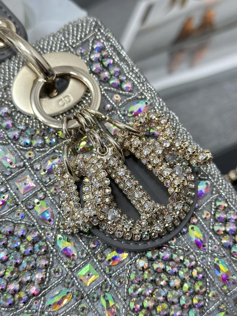 Mini Lady dior Bag Embroidered with Beads Grey M0505