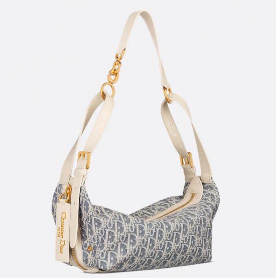 Small D-Journey Bag with Raffia Blue M2416
