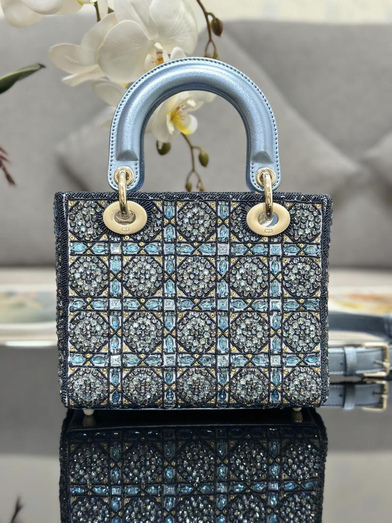 Small Lady dior Bag Embroidered with Beads Blue M0538