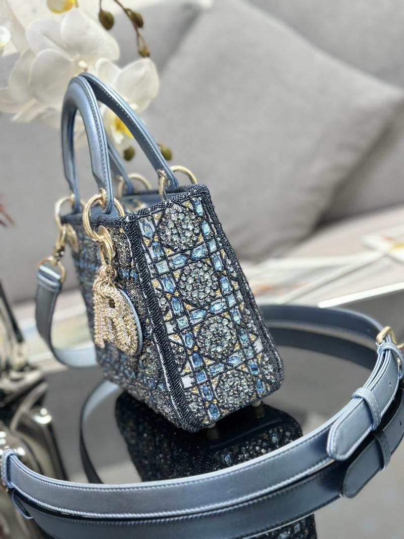 Small Lady dior Bag Embroidered with Beads Blue M0538
