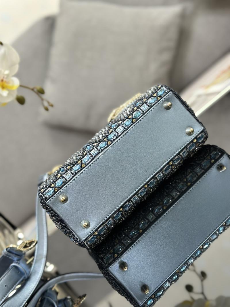 Small Lady dior Bag Embroidered with Beads Blue M0538