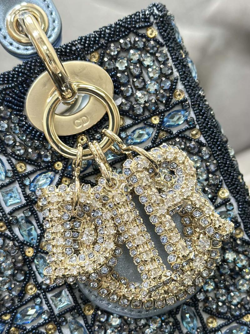 Small Lady dior Bag Embroidered with Beads Blue M0538