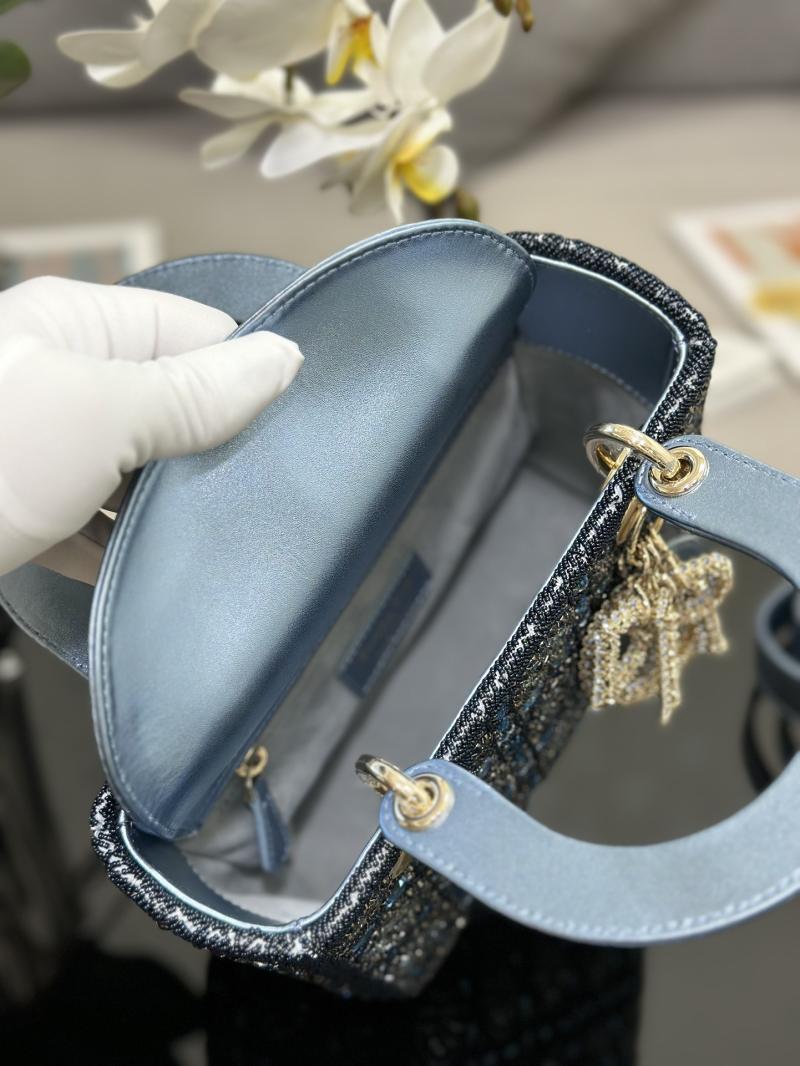 Small Lady dior Bag Embroidered with Beads Blue M0538