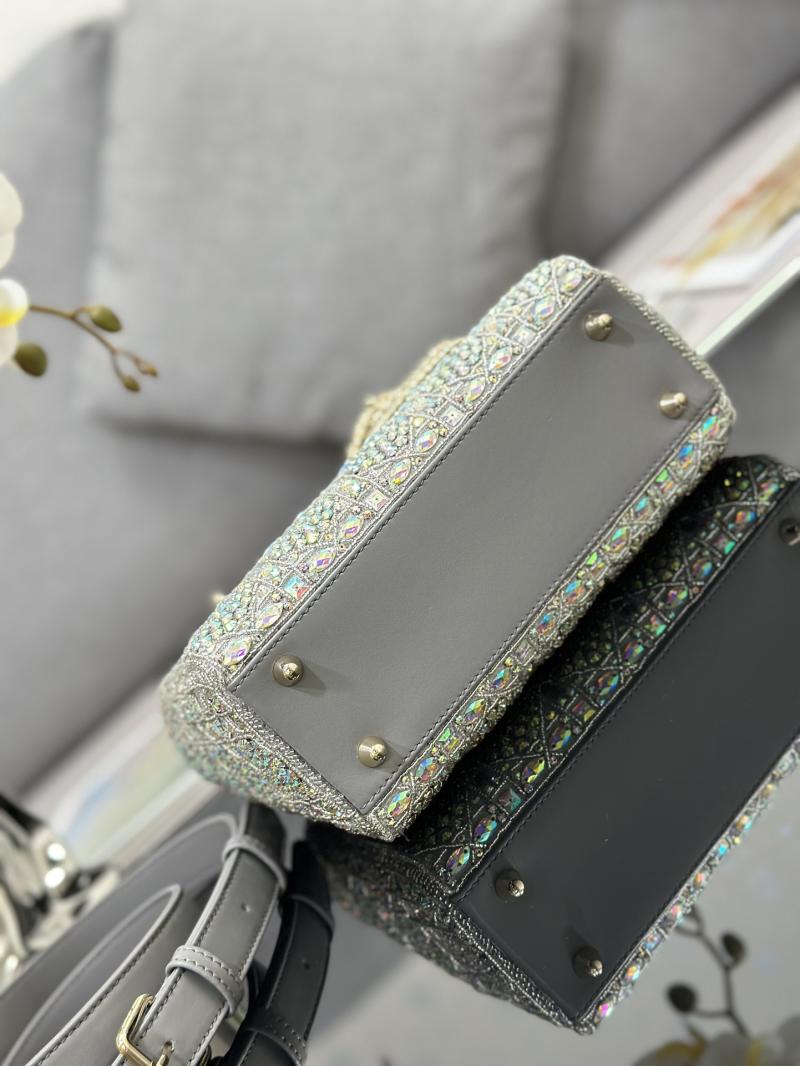 Small Lady dior Bag Embroidered with Beads Grey M0538