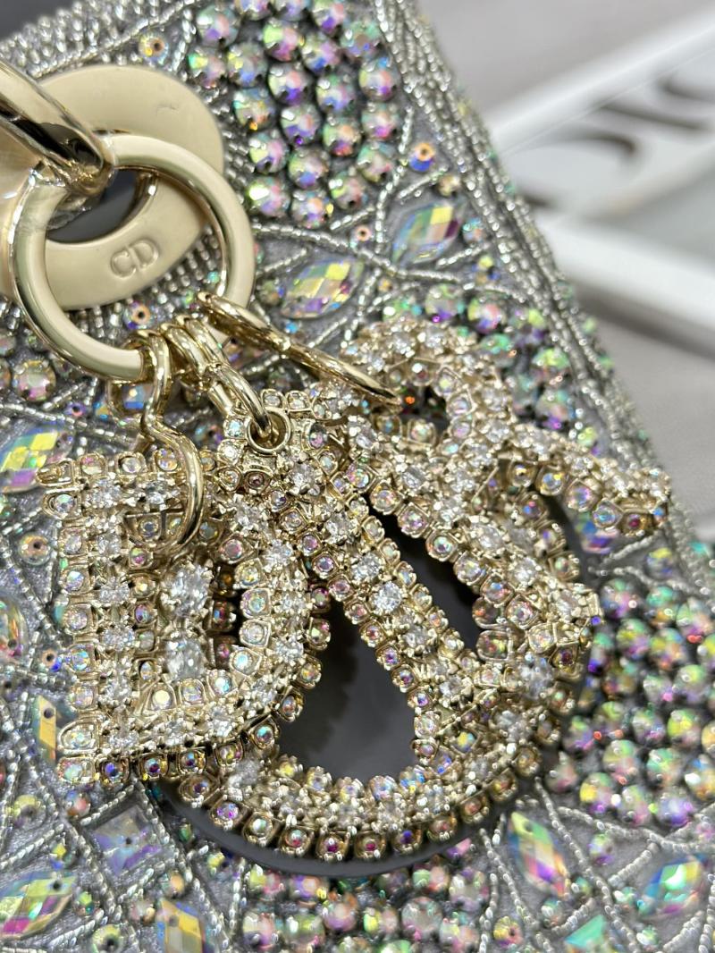 Small Lady dior Bag Embroidered with Beads Grey M0538