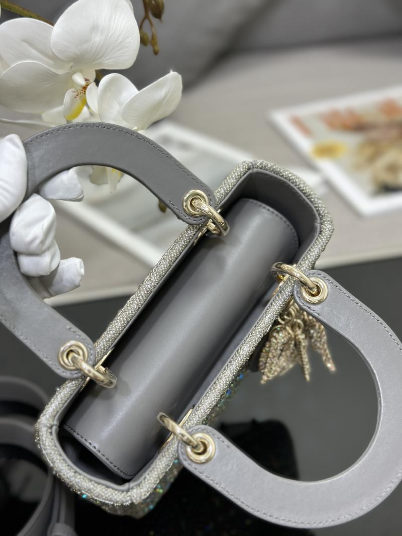 Small Lady dior Bag Embroidered with Beads Grey M0538
