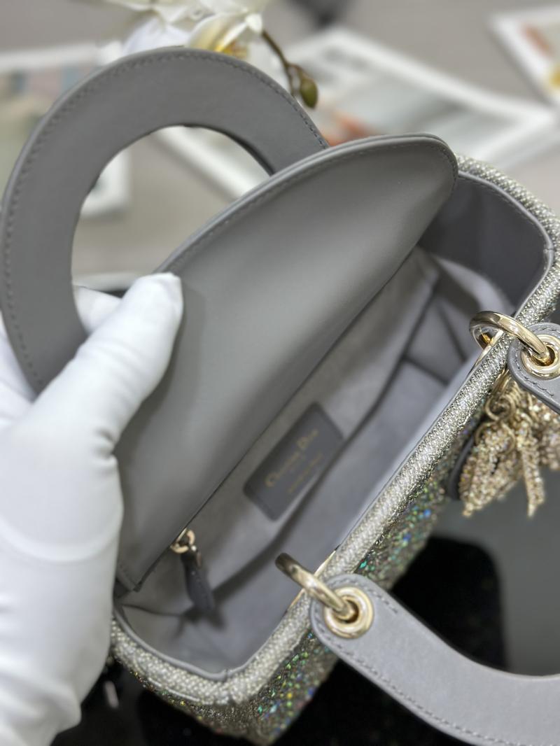 Small Lady dior Bag Embroidered with Beads Grey M0538