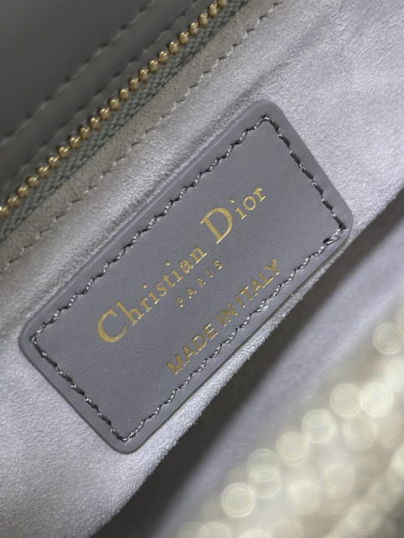 Small Lady dior Bag Embroidered with Beads Grey M0538