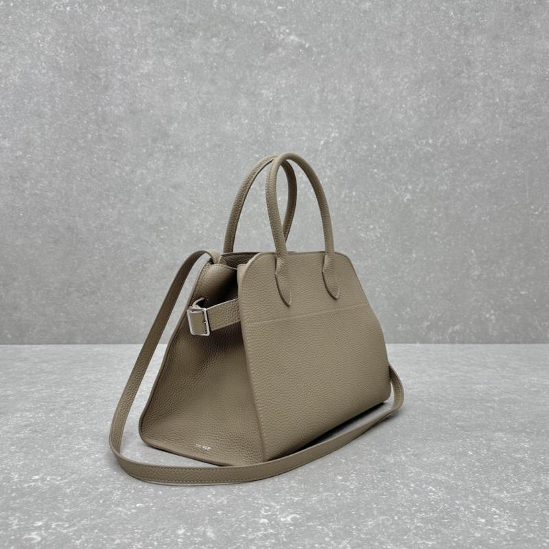 The Row Grained Calfskin Margaux 12 Bag Dark Taupe W1833