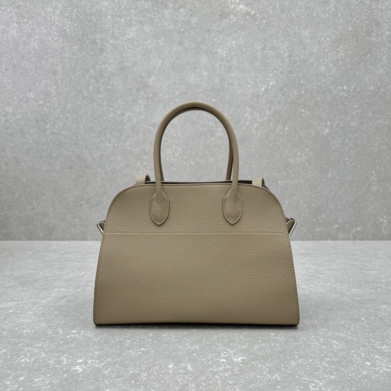 The Row Grained Calfskin Margaux 12 Bag Dark Taupe W1833