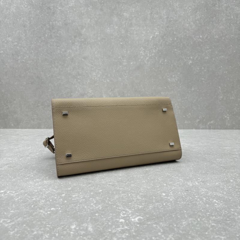 The Row Grained Calfskin Margaux 12 Bag Dark Taupe W1833
