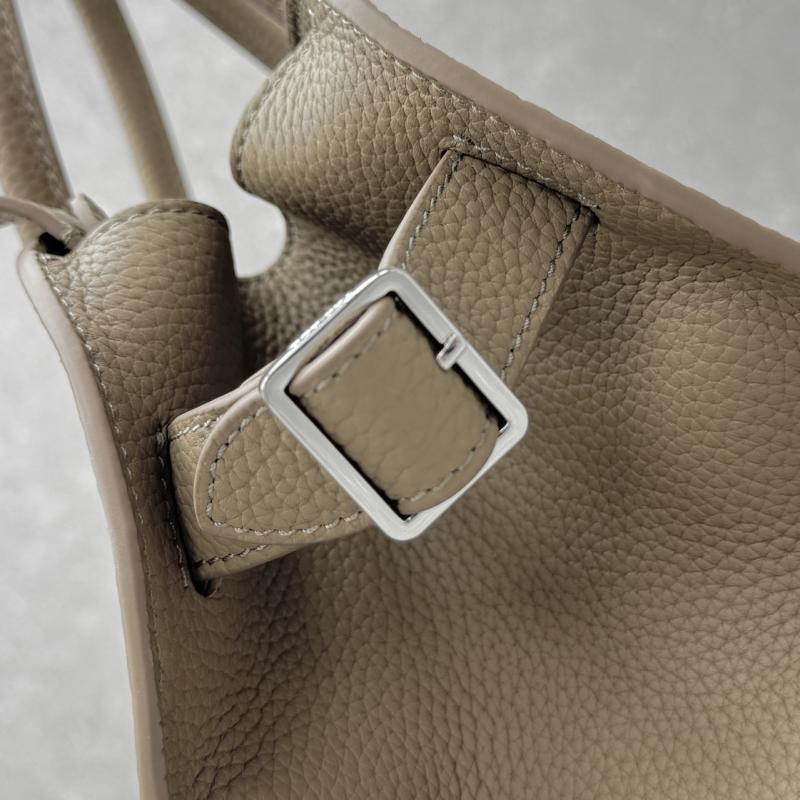 The Row Grained Calfskin Margaux 12 Bag Dark Taupe W1833
