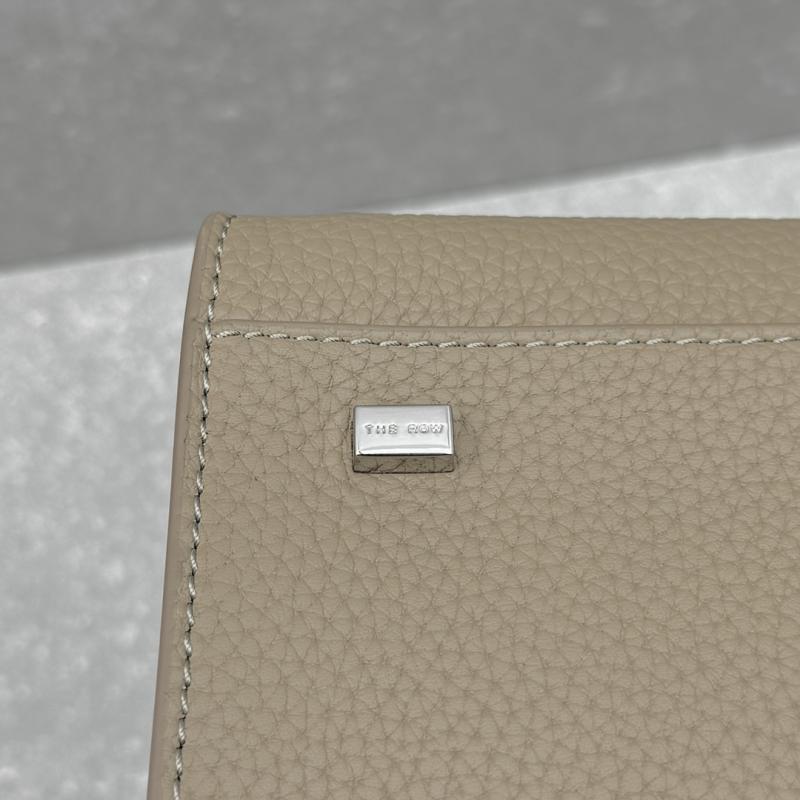 The Row Grained Calfskin Margaux 12 Bag Dark Taupe W1833