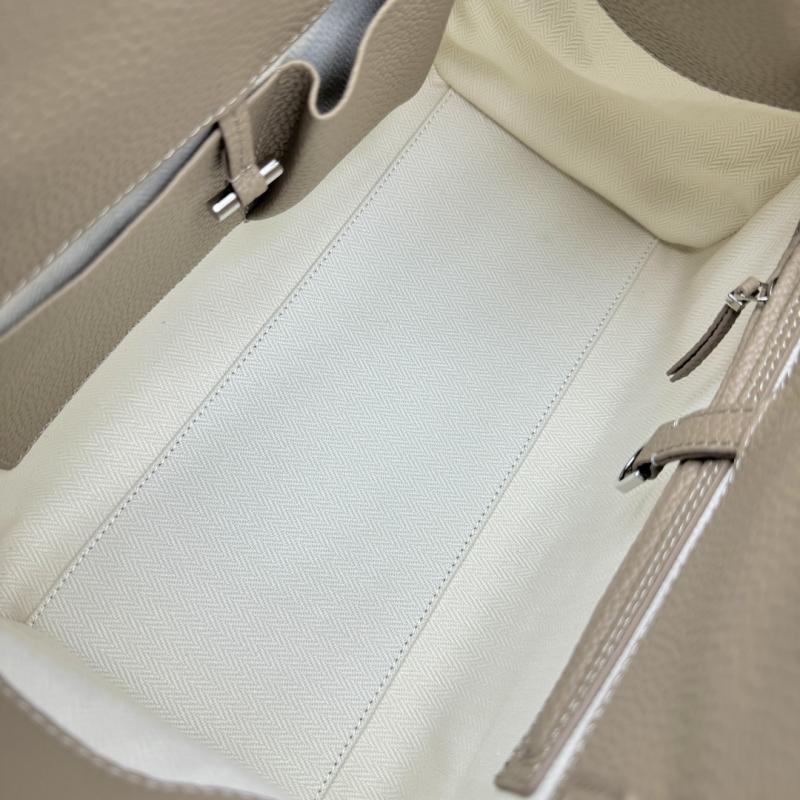 The Row Grained Calfskin Margaux 12 Bag Dark Taupe W1833
