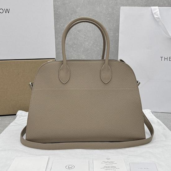 The Row Grained Calfskin Margaux 12 Bag Dark Taupe W1833