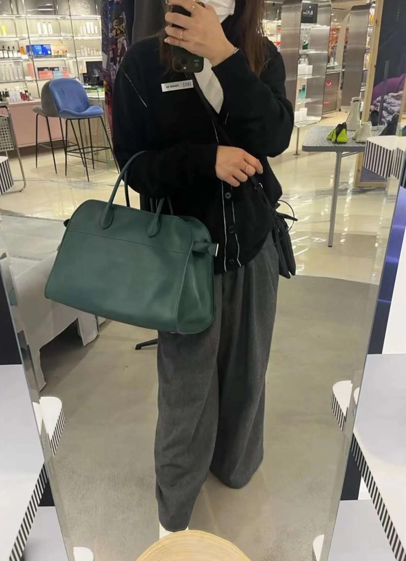 The Row Smooth Leather Margaux 12 Bag Green W1833