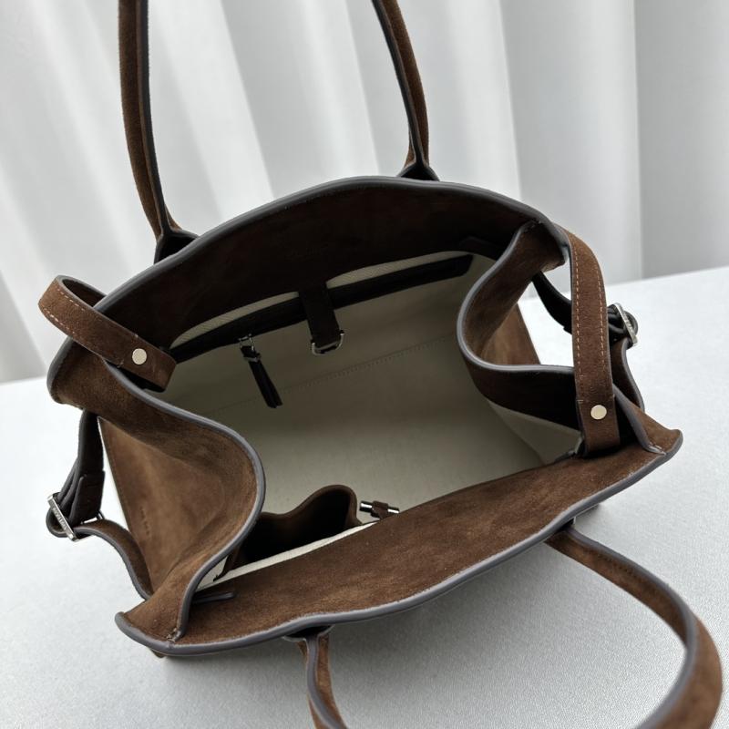 The Row Suede Margaux 12 Bag Dark Brown W1833