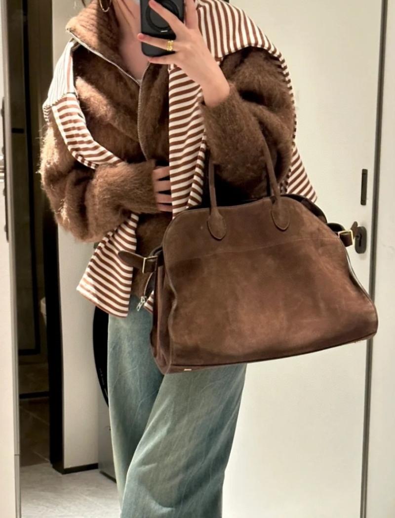 The Row Suede Margaux 12 Bag Dark Brown W1833
