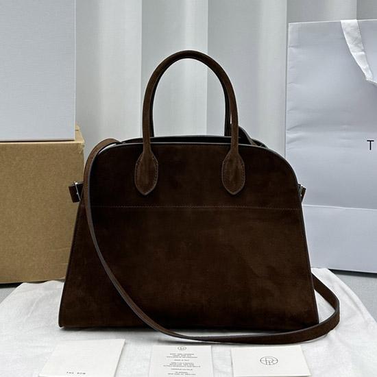 The Row Suede Margaux 12 Bag Dark Brown W1833