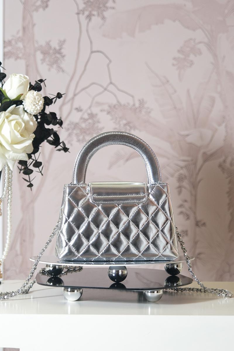 Chanel Lambskin Mini Kelly Shopping Bag Silver AS4416