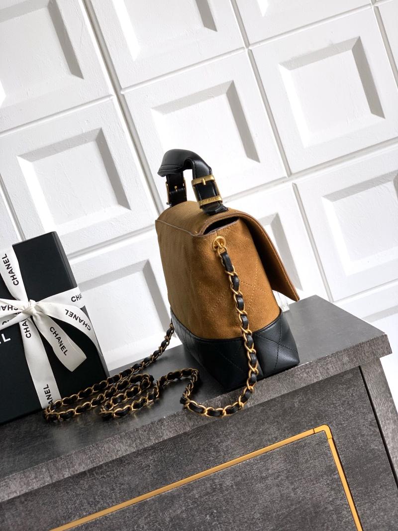 Chanel Large Flap Bag With Top Handle Brown AS5637
