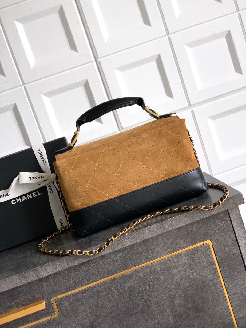 Chanel Large Flap Bag With Top Handle Brown AS5637