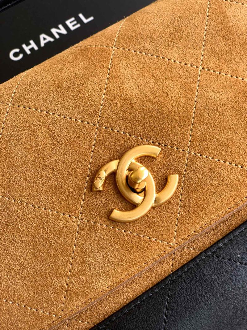 Chanel Large Flap Bag With Top Handle Brown AS5637