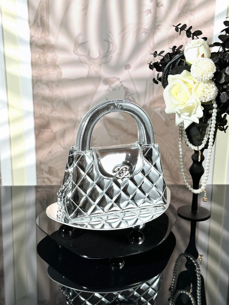 Chanel Patent Mini Kelly Shopping Bag Silver AS4416