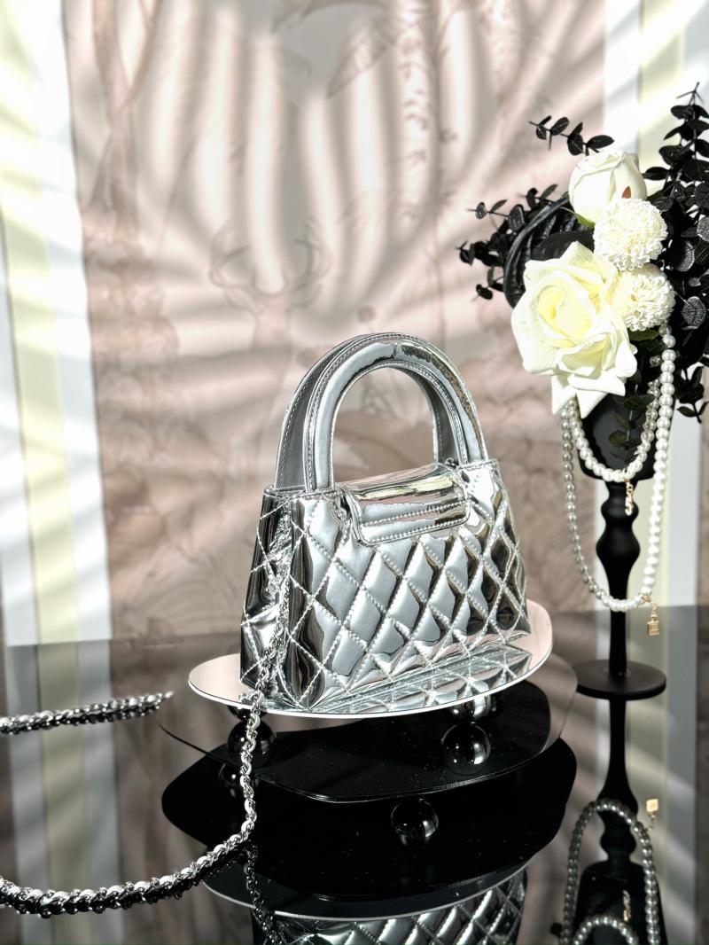 Chanel Patent Mini Kelly Shopping Bag Silver AS4416