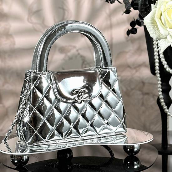 Chanel Patent Mini Kelly Shopping Bag Silver AS4416