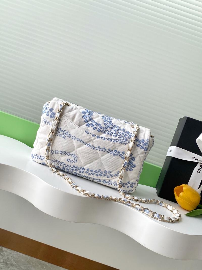 Chanel Printed Denim Flap Bag Blue AS5454