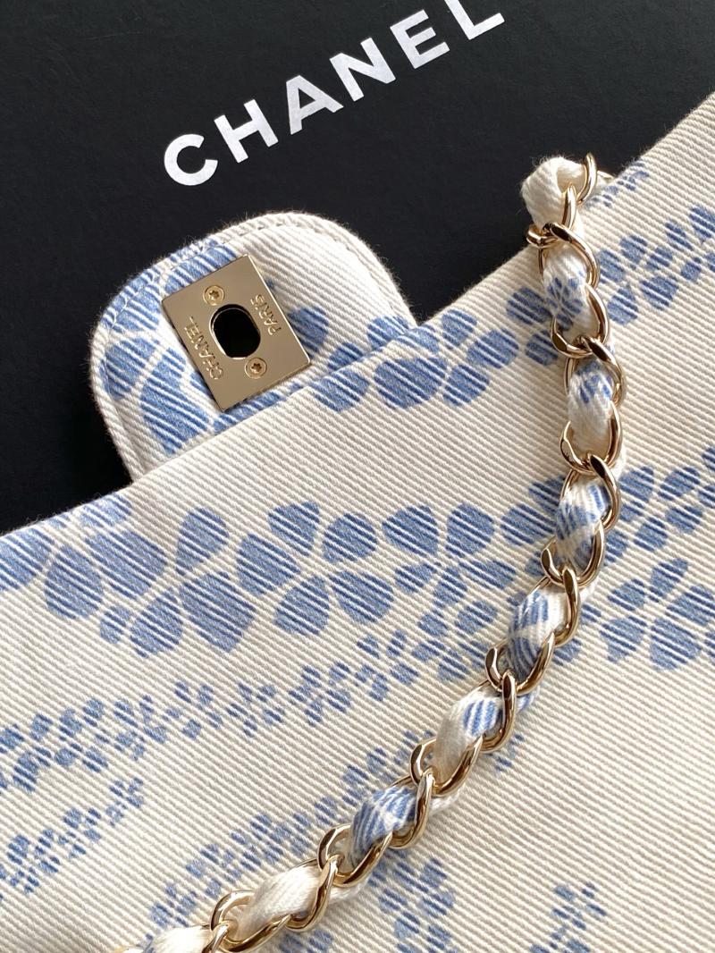 Chanel Printed Denim Flap Bag Blue AS5454