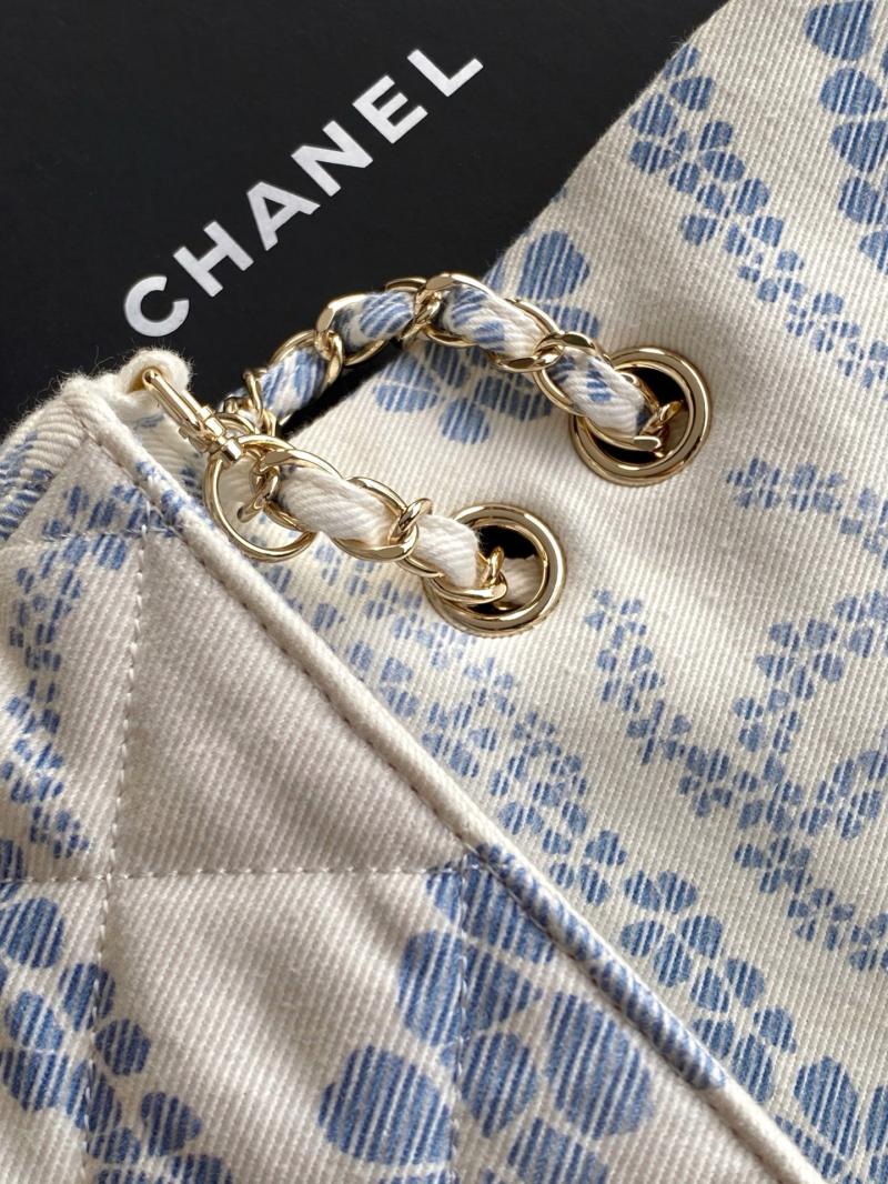 Chanel Printed Denim Flap Bag Blue AS5454
