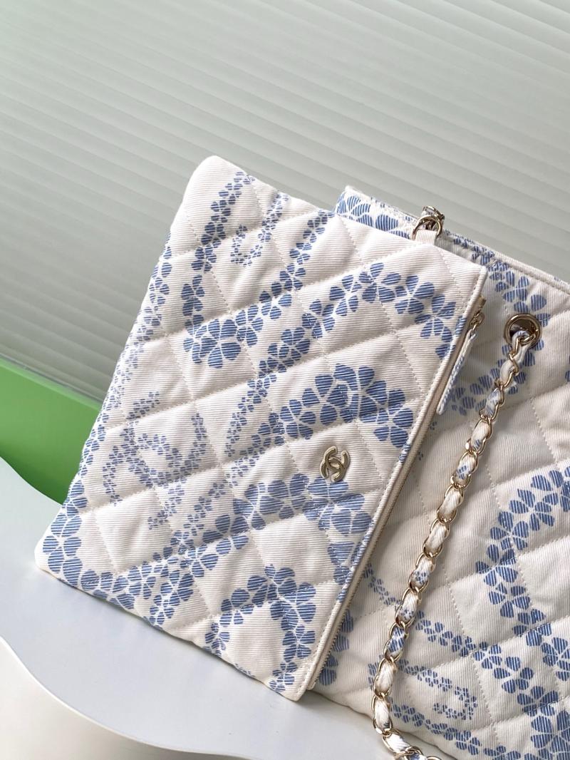 Chanel Printed Denim Shopping Bag Blue AS5429
